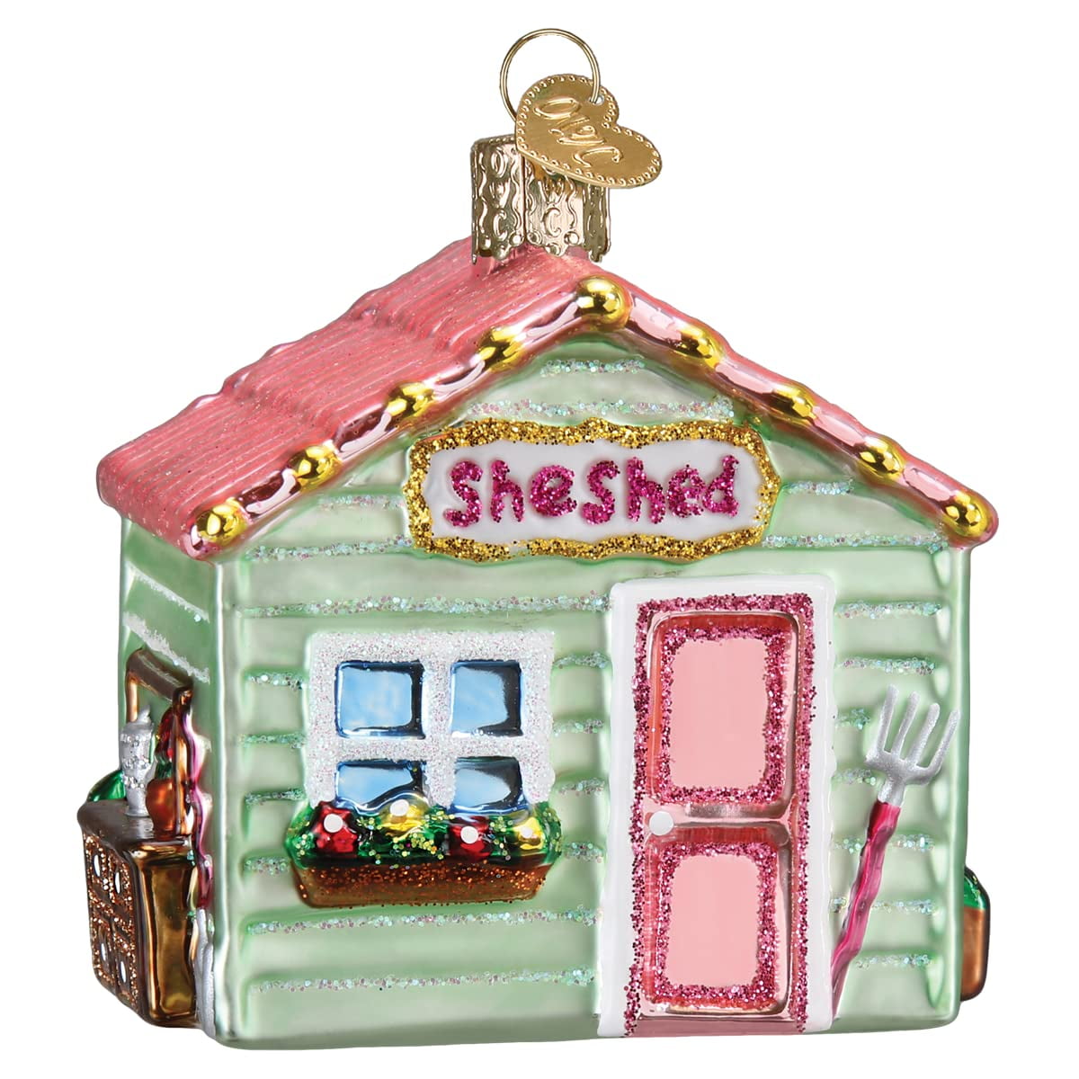 Mint Green and Pink Glass She Shed Ornament