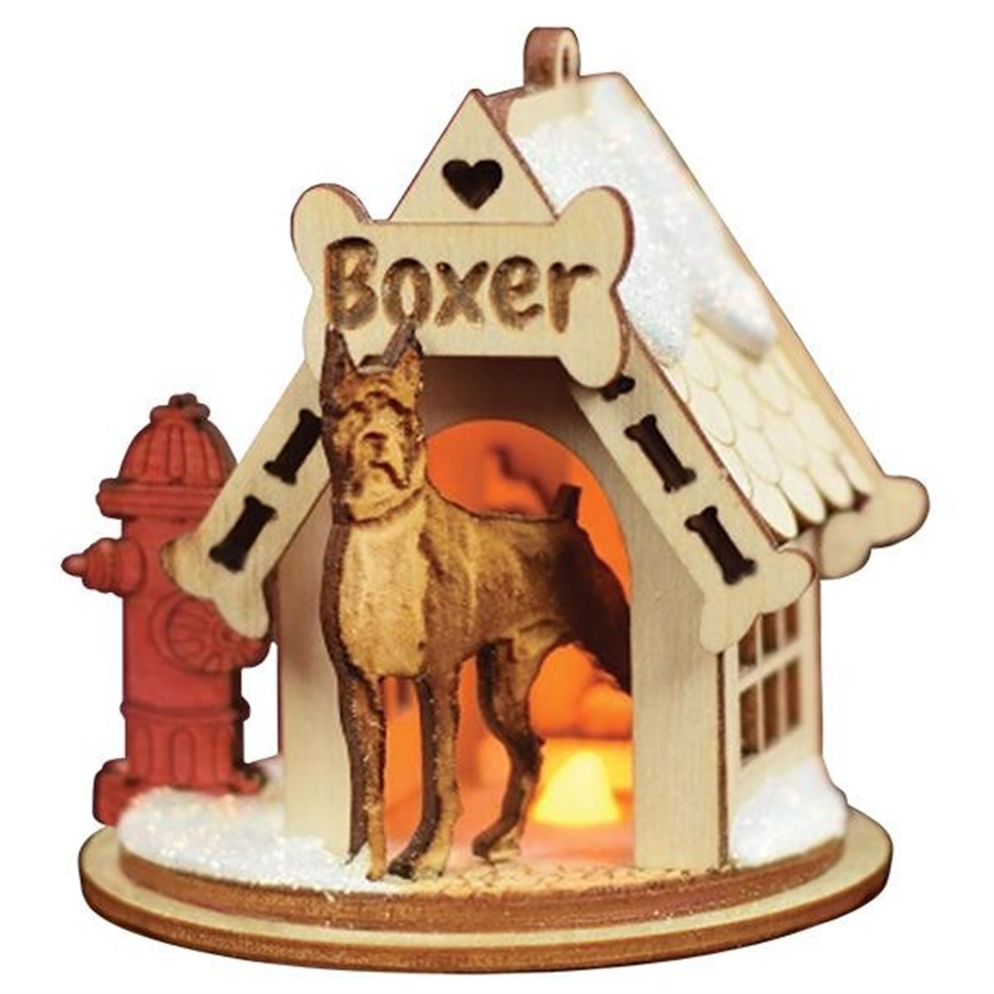 Boxer Doghouse Wooden Christmas Ornament with Light