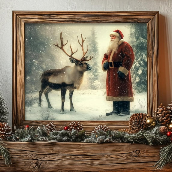 Old World Decor, Victorian Vintage Wall Art Print, Primitive Santa Picture Wall Hanging, Farmhouse Winter Art Wall Art, Modern Wall Decor, 24x36 UNFRAMED