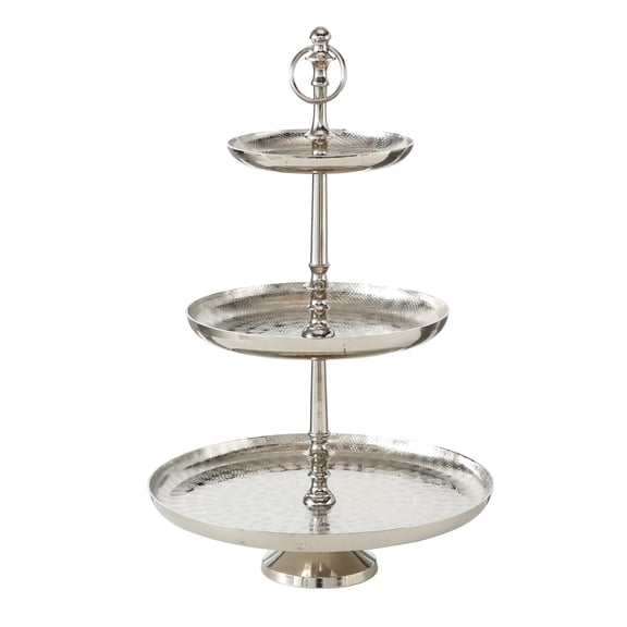 Old World Grand Hotel 3 Tier Stand Polished Silver Aluminum 12.25x19in