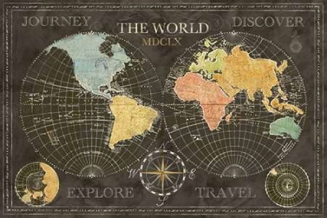 Old World Journey Map Black Canvas Art - Cynthia Coulter (12 x 18)