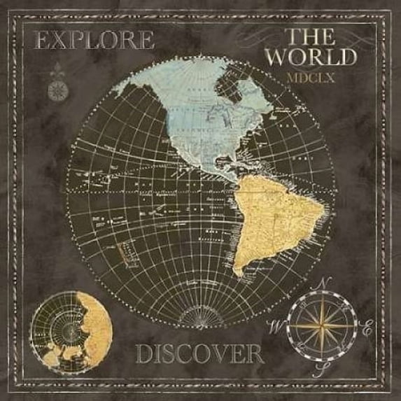 Old World Journey Map Black I Poster Print by Cynthia Coulter (12 x 12)
