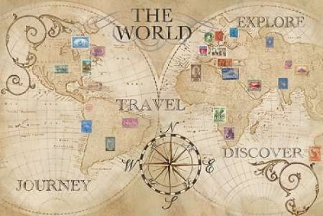 Old World Journey Map Stamps Canvas Art - Cynthia Coulter (24 x 36)