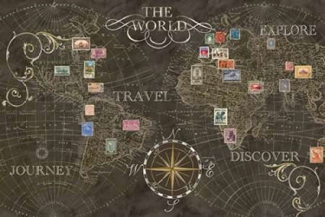 Old World Journey Stamps Black Canvas Art - Cynthia Coulter (24 x 36)