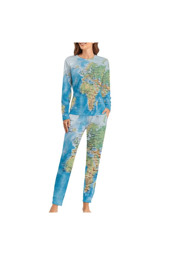Old World Map 1714 Pajamas Country Map Cute Pajama Set Lady Two Piece Night Oversized Custom Sleepwear Birthday Gift