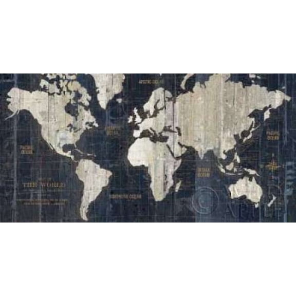 Old World Map Blue Poster Print by Wild Apple Portfolio (24 x 48)