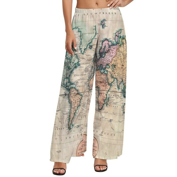 Old World Map Globe Pants Vintage Map Workout Wide Pants Women Oversized Aesthetic Custom Straight Trousers