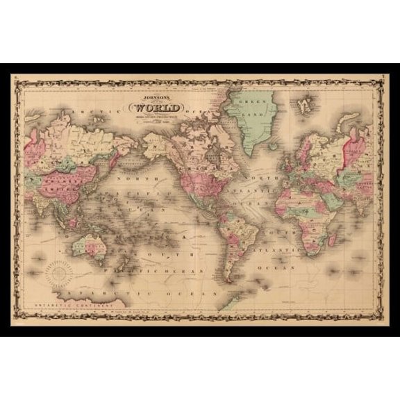 Old World Map Laminated & Framed Poster (36 x 24)