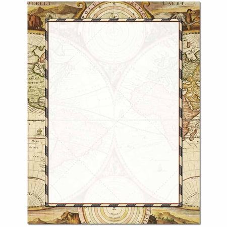 Old World Map Letterhead Laser & Inkjet Printer Paper, 100 Sheets