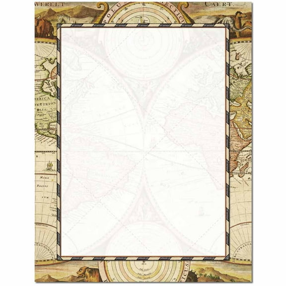 Old World Map Letterhead Laser & Inkjet Printer Paper, 25 Sheets per Pack, The Image Shop