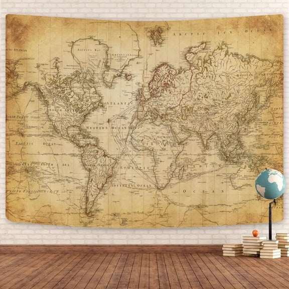 Old World Map Tapestry,  Map Geographical Distribution Tapestry Wall , Brown Historical  Educational World Map Poster for Classroom Bedroom Living Room Office 40x30 Inch