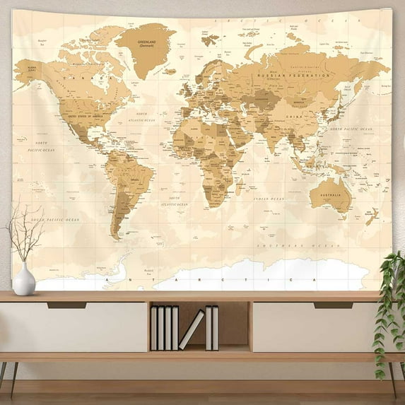 Old World Map Tapestry Wall Hanging, Vintage Asia Europe South City Topography America Africa Japan Wall Decor Tapestries, Map of World Wall Art for Bedroom Living Room Home Office