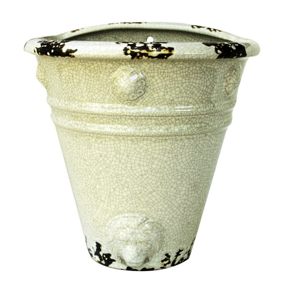 Old World Roman Style Wall Hanging Planter in Cracked Ice Ceramic Finish. White