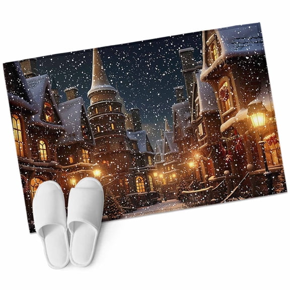 Old World Town, Bathroom Mat 2x3 FT, Non Slip Small Kitchen Mat, Christmas Historical Winter Street House Washable Soft Backed Front Door Throw Rug Indoor Outdoor Doormat for Entryway Sink