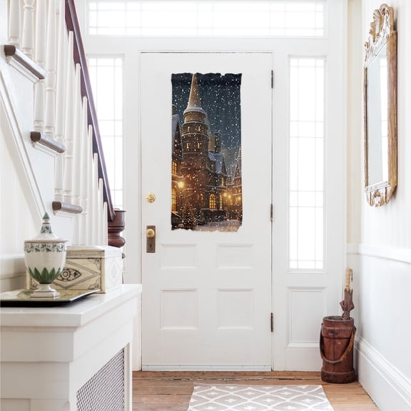 Old World Town, Door Curtains for Door Window, French Sidelight Front Back Door Curtains With Tieback, Christmas Historical Winter Street House Kitchen Rod Pocket Drapes Panel, 25"x40"