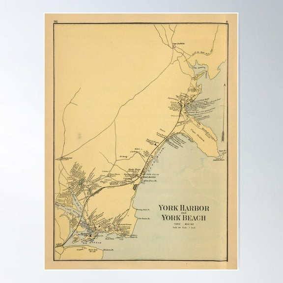 Old York Beach Me Map (1894) Vintage Coastal Southern Maine Atlas Poster Wall Art, Modern Wall Decor For Living Room Bedroom, 8x12 UNFRAMED