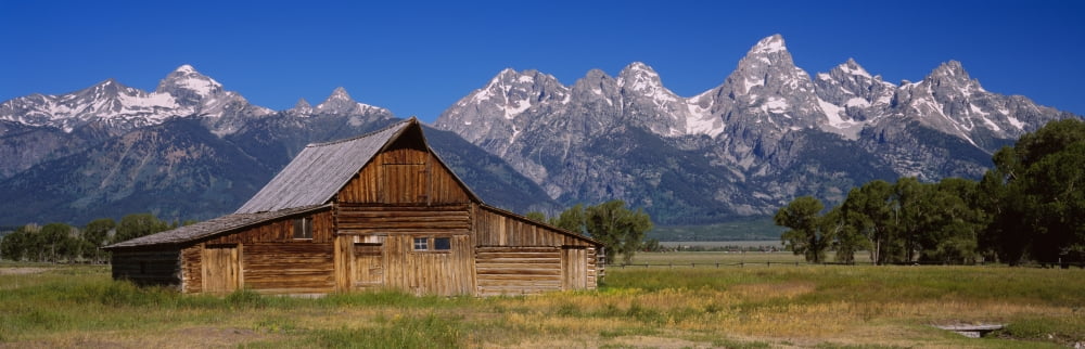 Old barn on a landscape Grand Teton National Park Wyoming USA Canvas Art - Panoramic Images (27 x 9)