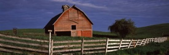 Old barn with a fence in a field Palouse Whitman County Washington State USA Canvas Art - Panoramic Images (36 x 12)