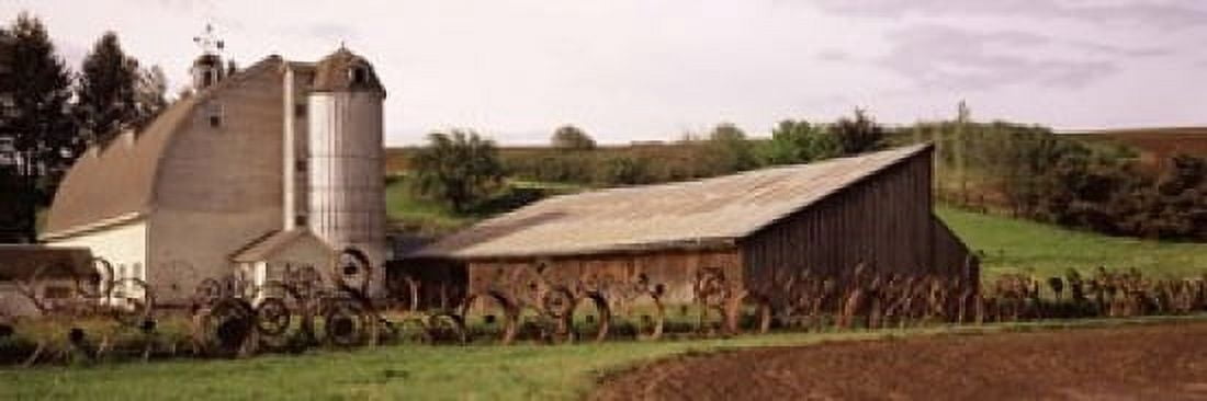 Old barn with a fence made of wheels Palouse Whitman County Washington State USA Canvas Art - Panoramic Images (18 x 6)