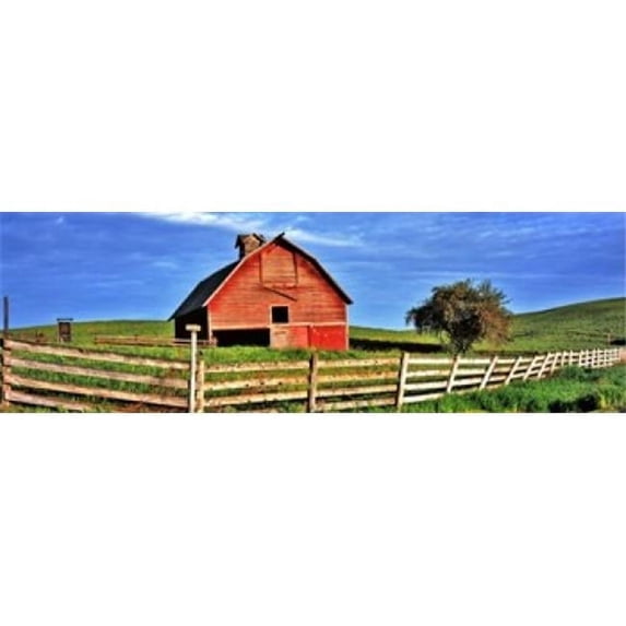 Old barn with fence in a field Palouse Whitman County Washington State USA Poster Print by - 36 x 12