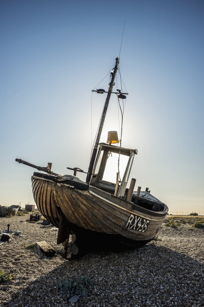 Old boat on a shingle beach Dungeness Kent England Canvas Art - Dosfotos Design Pics (24 x 38)
