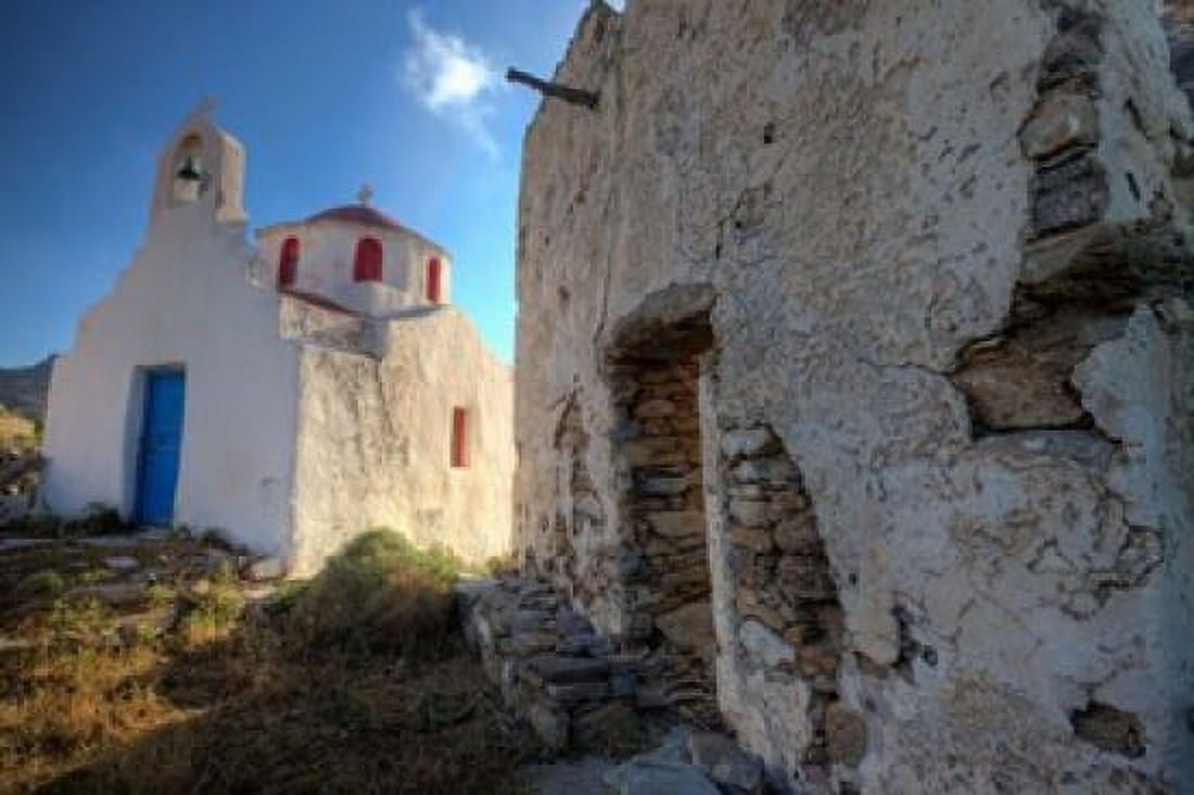 Old building and Chapel in central island location Mykonos Greece Canvas Art - Darrell Gulin DanitaDelimont (34 x 23)