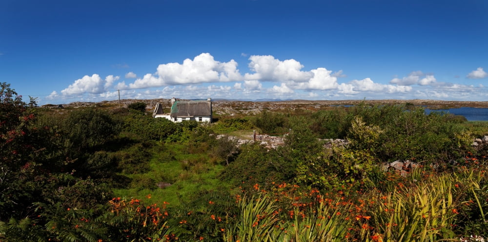 Old cottage on Gorumna Island Connemara County Galway Ireland Canvas Art - Panoramic Images (27 x 9)