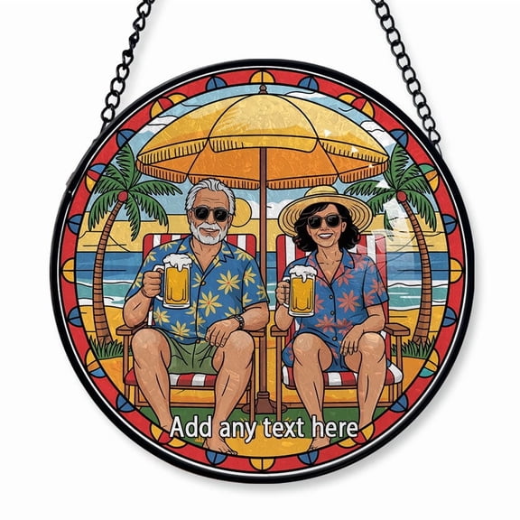 Old couple Stained Glass Suncatcher Window Hanging Custom Text Window Hanging for Grandparents, Happy Retirement Keepsake, Christmas 2025 Tree Dcor