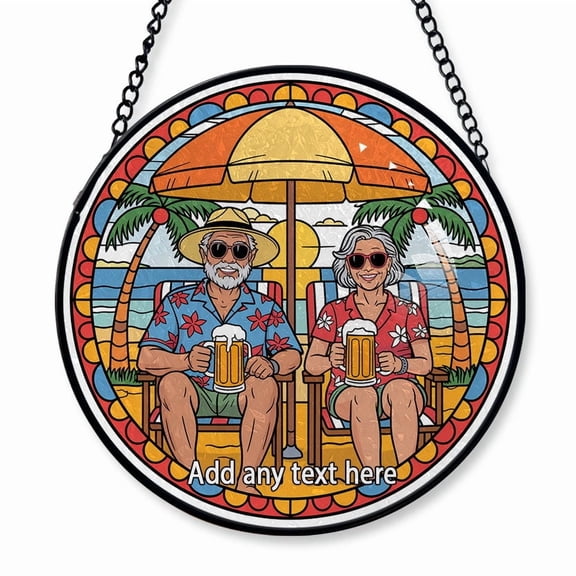 Old couple Stained Glass Suncatcher Window Hanging Happy Retirement Window Hanging Keepsake for Family & Friends, Christmas 2025 Tree Decoration