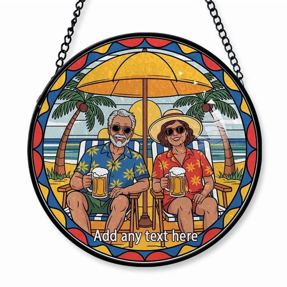 Old couple Stained Glass Suncatcher Window Hanging  Unique Personalized Window Hanging for Retired Grandparents, Christmas 2025 Holiday Keepsake