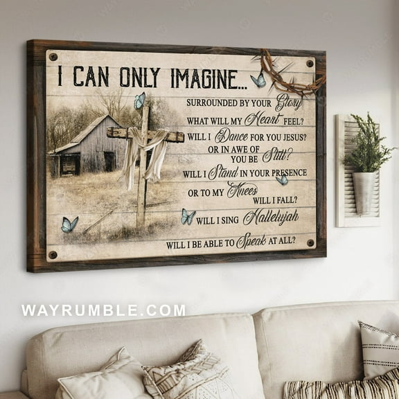 Old cross, Vintage painting, Blue butterfly, I can only imagine - Jesus Landscape poster Prints, Home Decor Wall Art, UNFRAMED-8x12