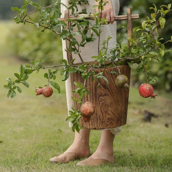 Old-fashioned Wooden Round Bucket