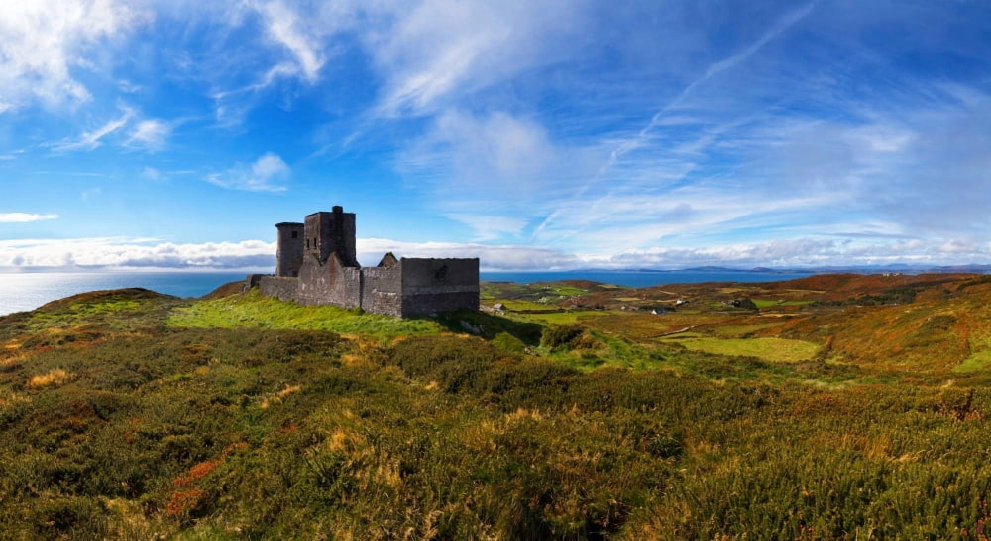 Old lighthouse and Napoleonic Fort on an island Cape Clear Island County Cork Republic Of Ireland Canvas Art - Panoramic Images (36 x 12)