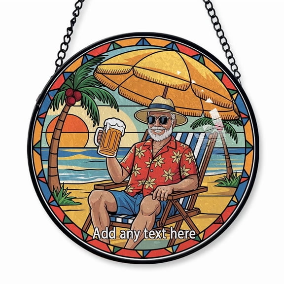 Old man on the Beach Stained Glass Suncatcher Window Hanging Happy Retirement Window Hanging Keepsake for Family & Friends, Christmas 2025 Tree Decoration