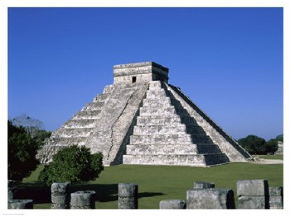 Old ruins of a pyramid Chichen Itza Mayan Canvas Art - (24 x 18)