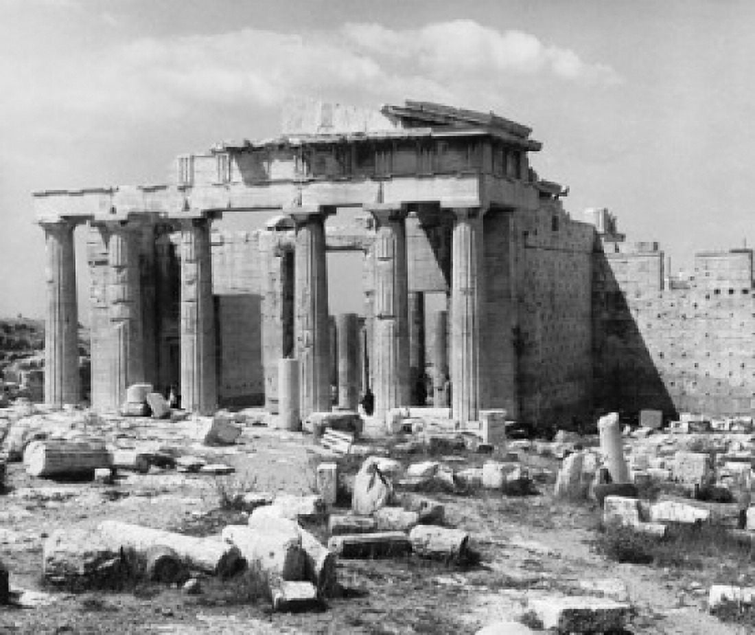 Old ruins of a temple Propylaea Gate Acropolis Athens Greece Canvas Art - (24 x 36)