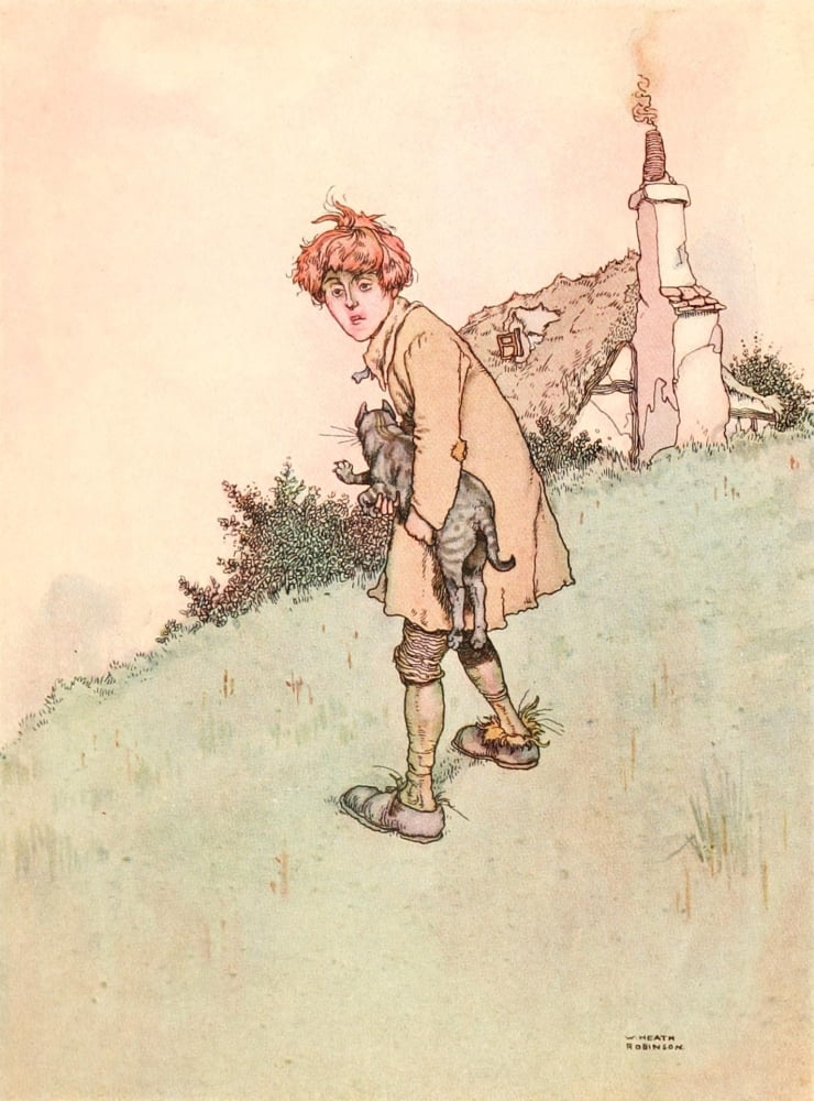 Old-time Stories 1921 Puss in Boots boy and cat Canvas Art - W Heath Robinson (18 x 24)
