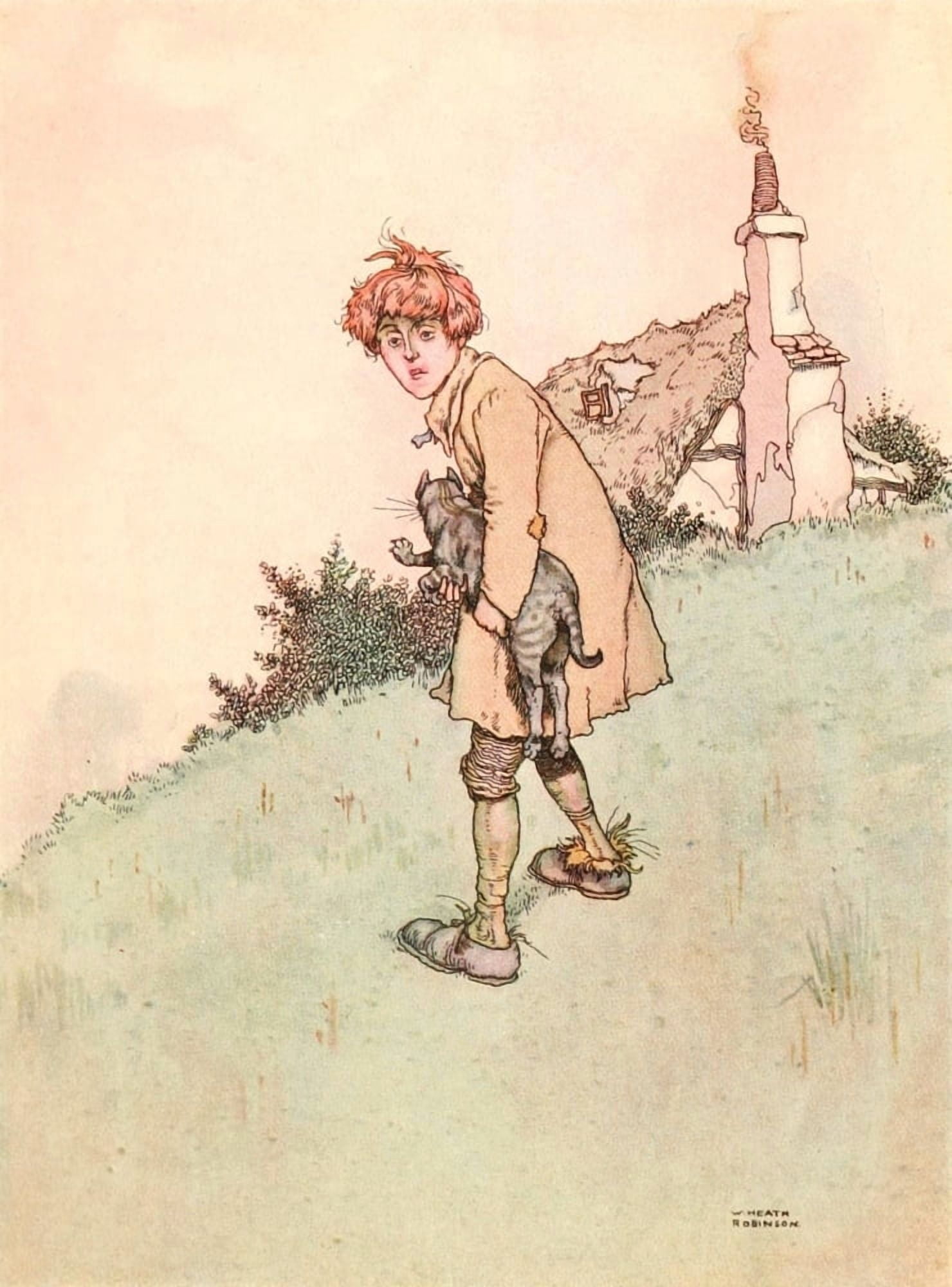 Old-time Stories 1921 Puss in Boots boy and cat Canvas Art - W Heath Robinson (24 x 36)
