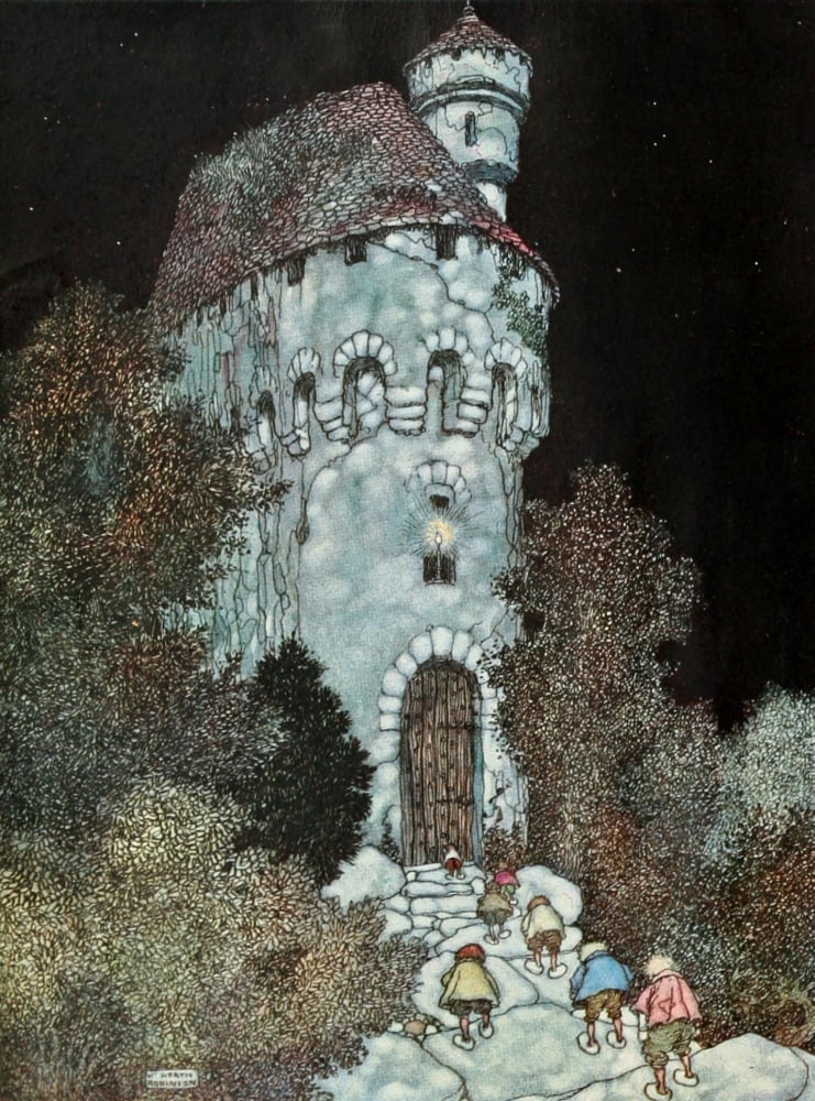 Old-time Stories 1921 Sleeping Beauty lay in the house Canvas Art - W Heath Robinson (18 x 24)