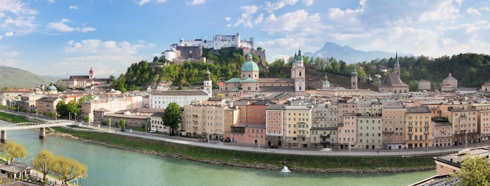 Old town with Hohensalzburg Castle Dom Cathedral and Salzburg Residenz Salzburg Salzburger Land Austria Canvas Art - Panoramic Images (27 x 9)
