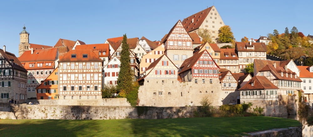 Old town with half-timbered houses Schwabisch Hall Hohenlohe Baden-Wurttemberg Germany Canvas Art - Panoramic Images (27 x 9)
