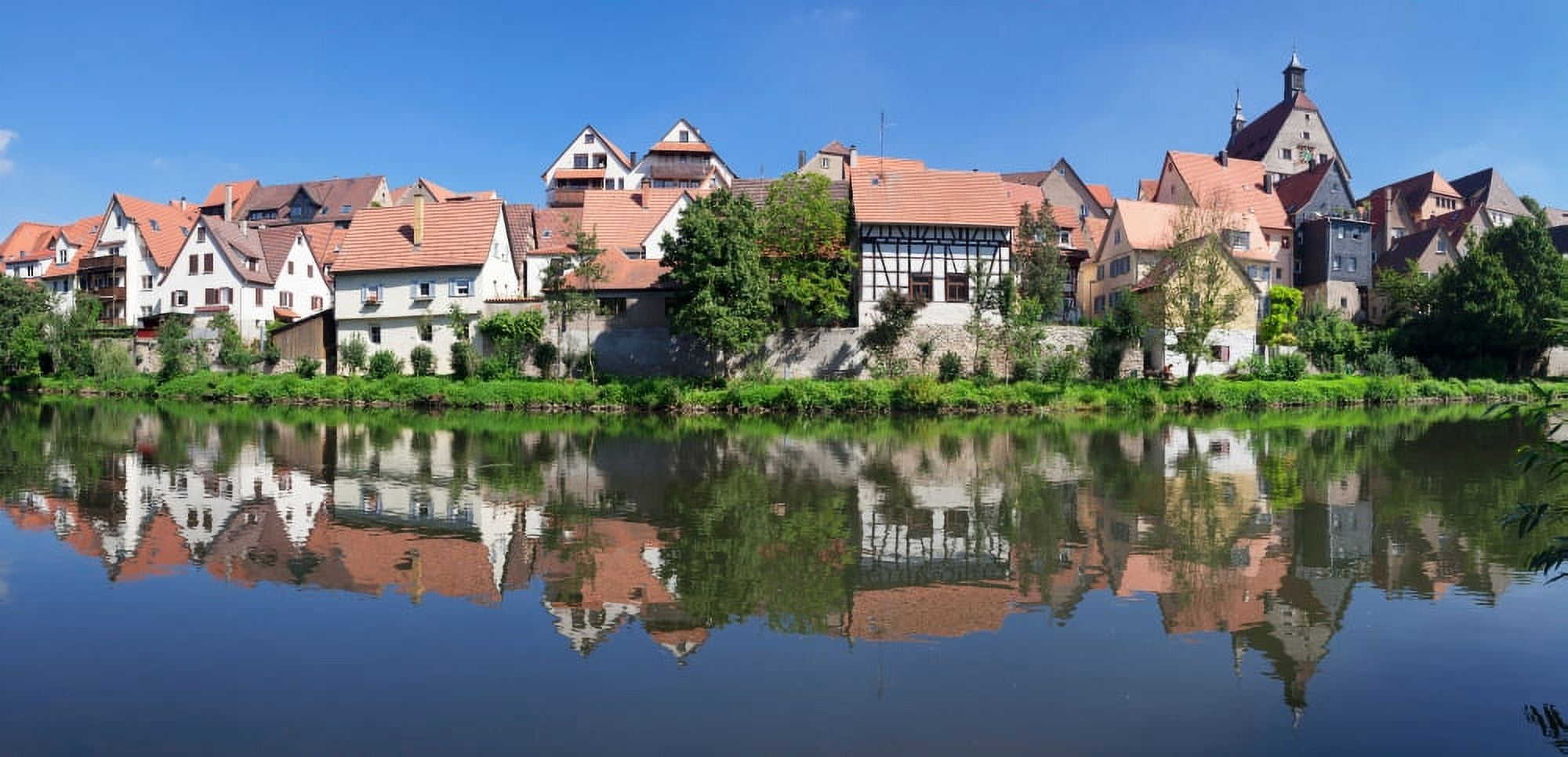Old town with town hall at Enz River Besigheim Ludwigsburg Baden-Wurttemberg Germany Canvas Art - Panoramic Images (27 x 9)