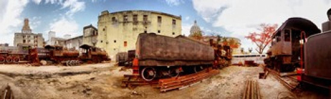 Old trains being Havana Cuba Canvas Art - Panoramic Images (38 x 12)
