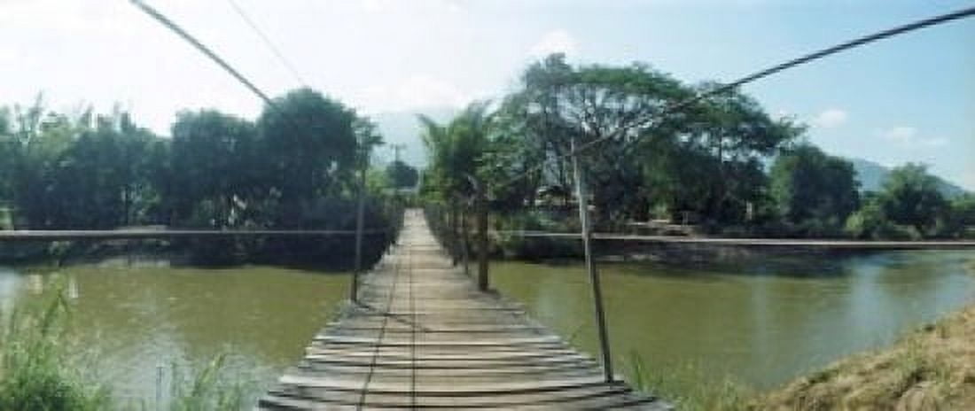 Old wooden bridge across the river Chiang Mai Province Thailand Canvas Art - Panoramic Images (15 x 6)