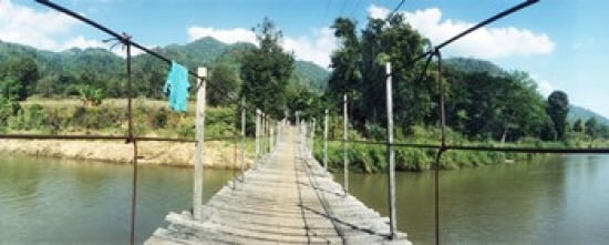 Old wooden bridge across the river Chiang Mai Province Thailand Canvas Art - Panoramic Images (30 x 12)