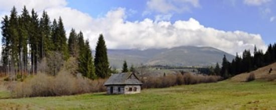 Old wooden home on a mountain Slovakia Canvas Art - Panoramic Images (30 x 12)