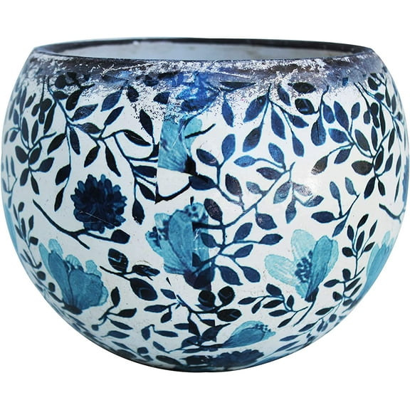 Old world ceramic blue and white round planters or garden pots 4 prints available,blue and white Asian floral print