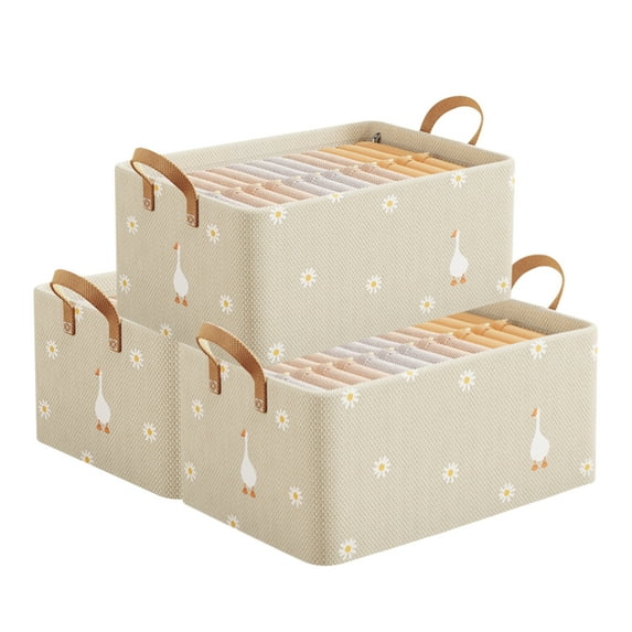 OldPAPA 3 Pack Storage Baskets Collapsible Storage Bins for Shelves, Fabric Foldable Shelf Organizer for Closets, Nursery, Laundry, Bathroom, Decorative Storage Box with Handles