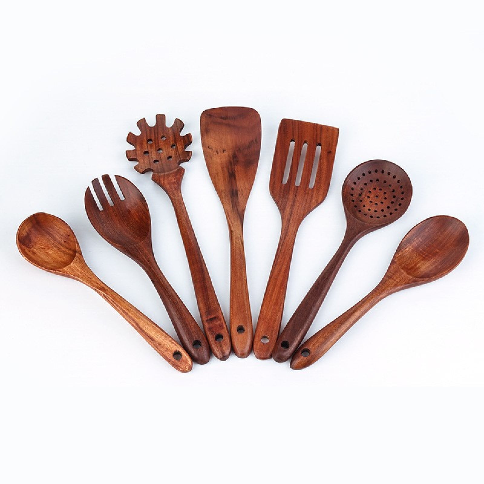 OldPAPA 7 Pieces Wooden Spoons for Cooking,Natural Teak Wooden Kitchen ...