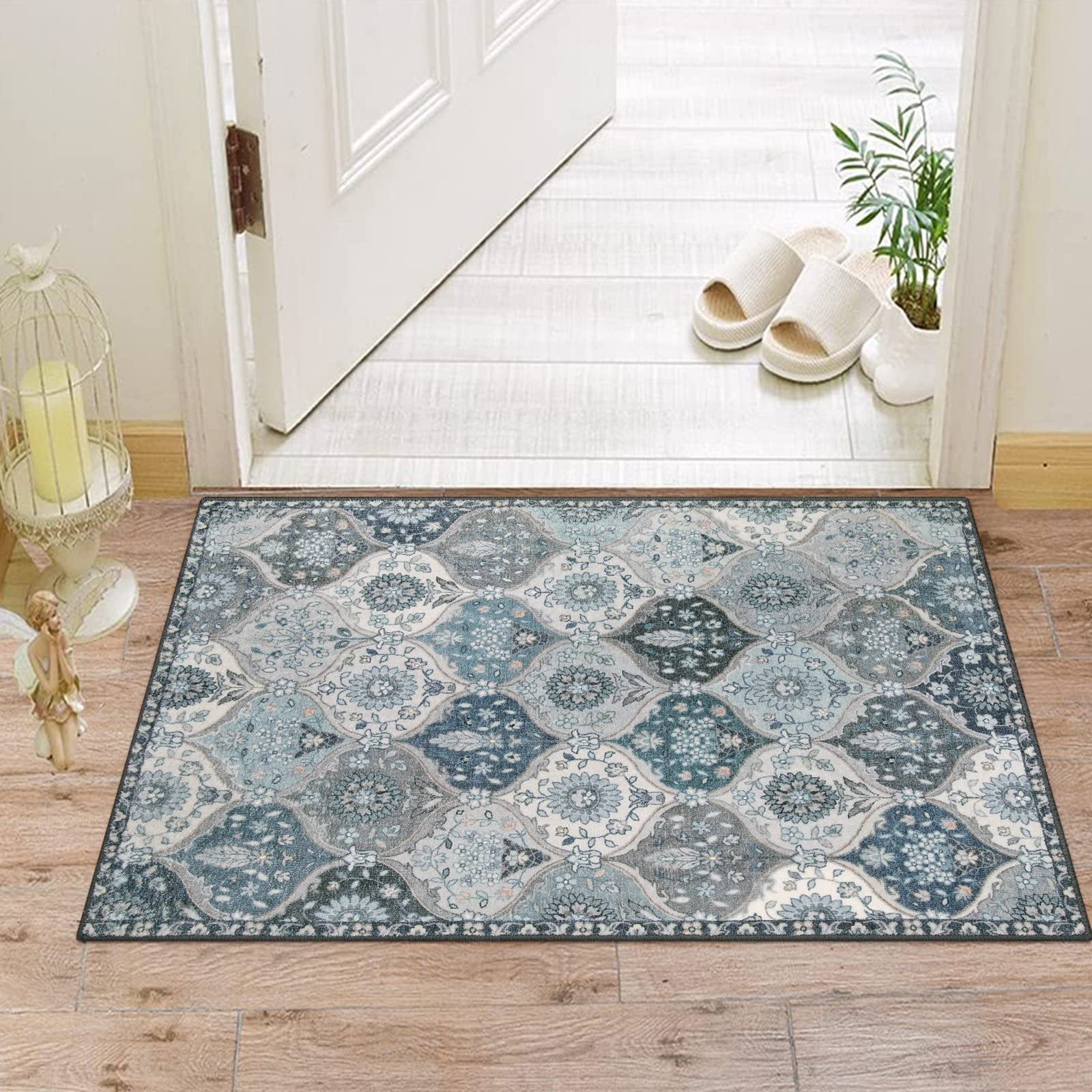 OldPAPA Blue Grey Area Rug Small Rugs Boho Machine Washable Rugs Non ...